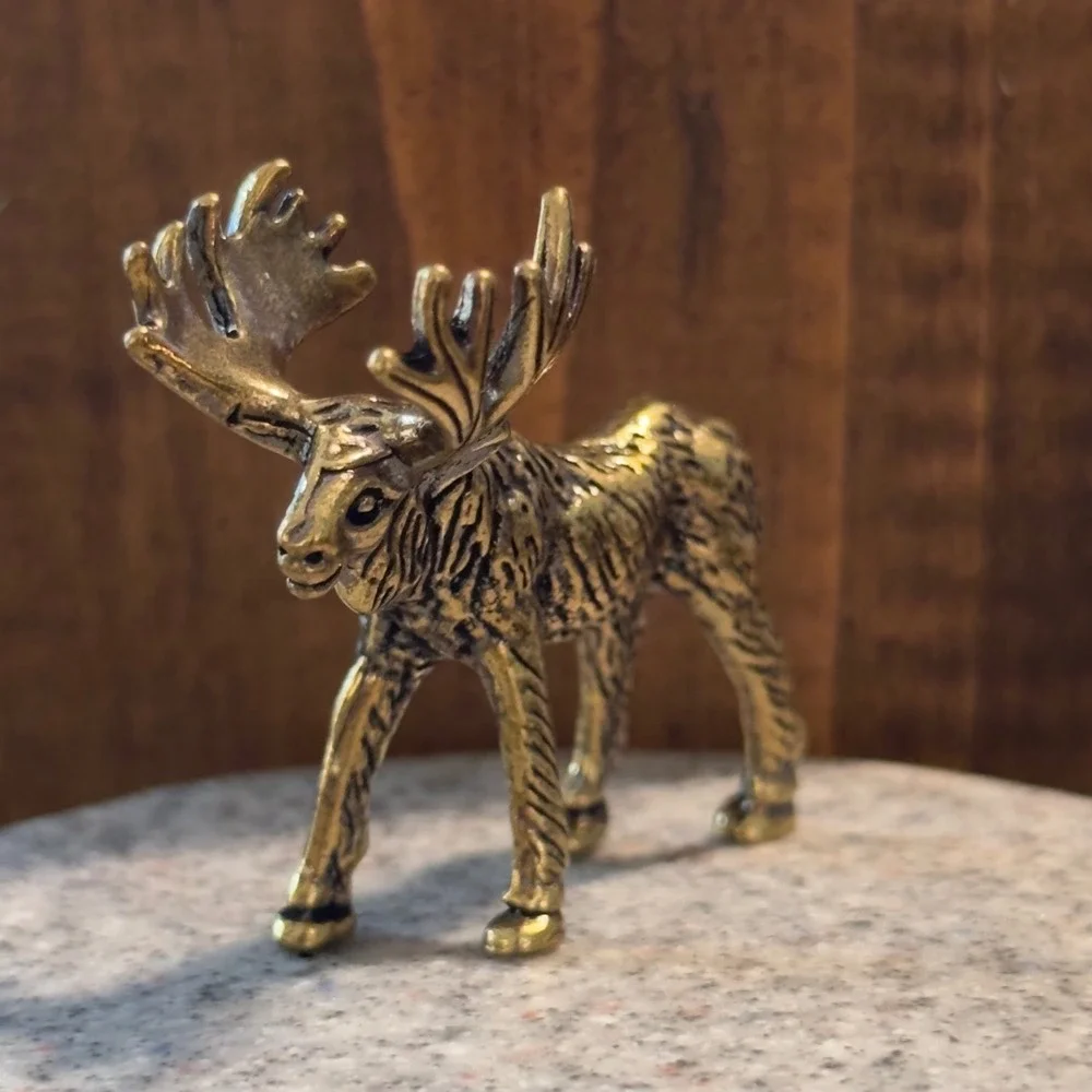 BG6 Vintage style Brass metal Miniature Moose Figurine Rustic Cabin Lodge Decor